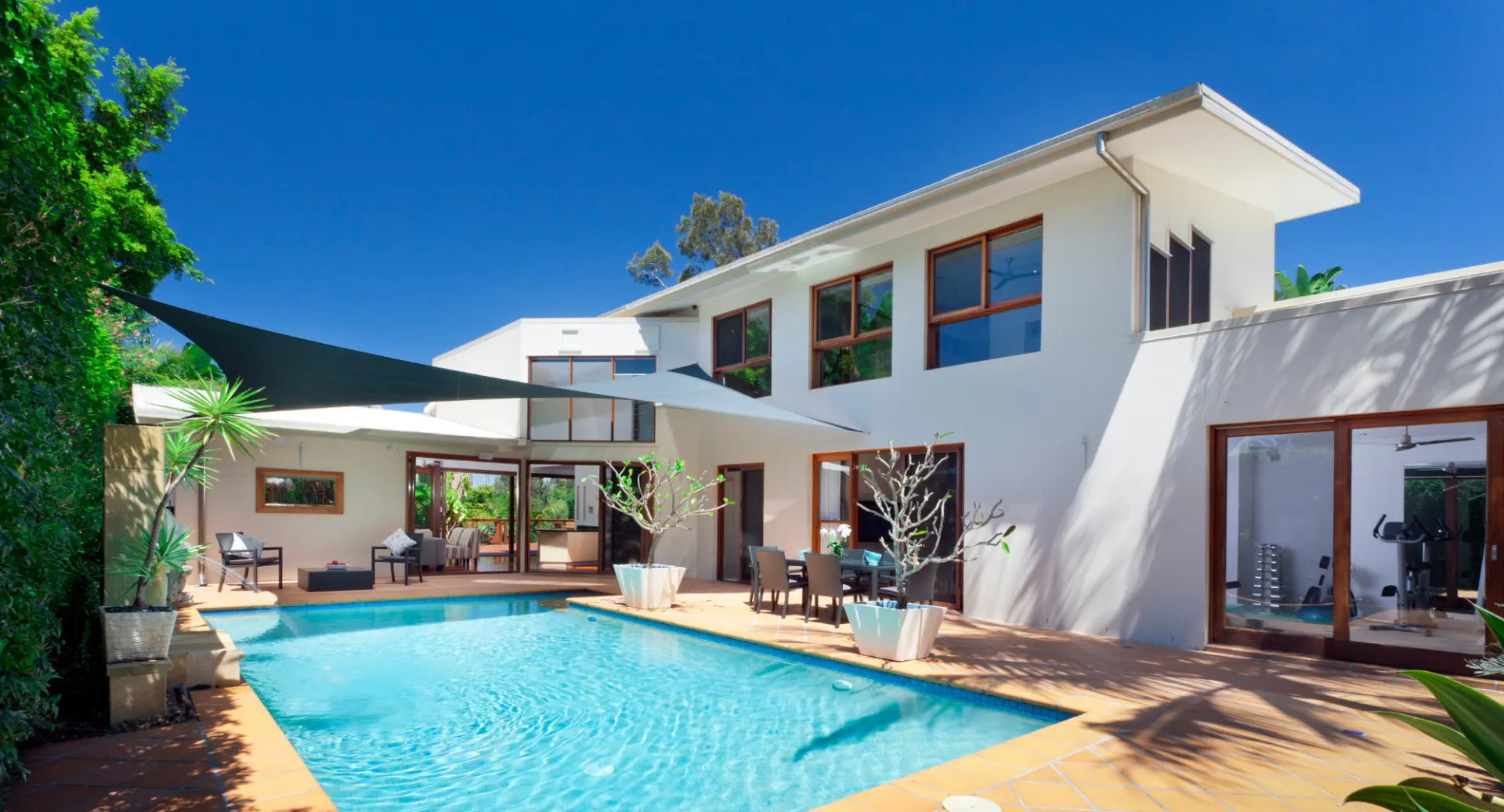 Modern villa with a pool and sun terrace